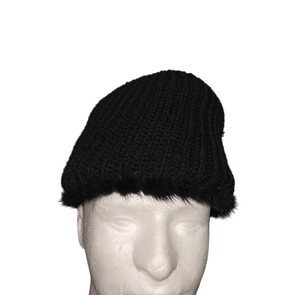 Womens Cap Black One Size Hat Thicken Winter Warm Knitted mink fur - Picture 10 of 12